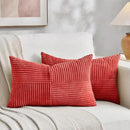 Fancy Homi 2 Packs Red Long Lumbar Decorative Throw Pillow Covers 16x24 Inch for Couch Bed Sofa, Holiday Christmas Home Decor Gift, Soft Striped Corduroy Rectangle Accent Cushion Case 40x60 cm by CozyNest Decor