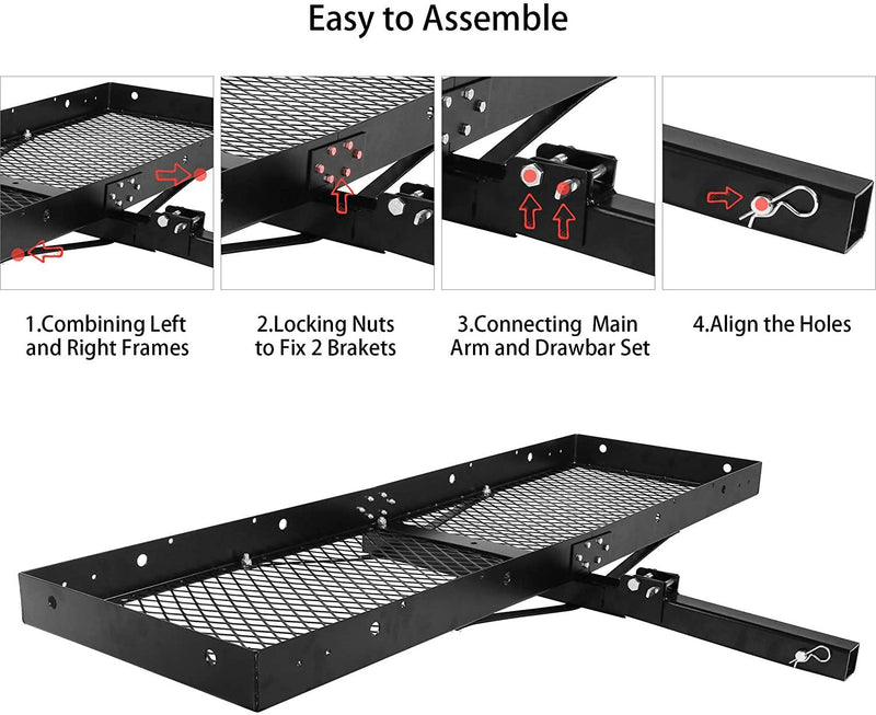 60 x 20-inch Hitch Folding Cargo Carrier Mount, Fit 2" Receiver, 500 LBS Capacity Mesh Hitch Cargo Rack