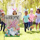 Welcome Easter Gnome Garden Flag 12x18 Double Sided Burlap, Funny Bunny Floral Small Yard Flag Banner for Holiday Farmhouse Outdoor Decor (ONLY FLAG) by CozyNest Decor