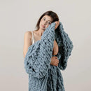 WESHIONGOO Chunky Knit Blanket Throw 40"×40" Knitted Throw Blankets for Couch Bed Fluffy Soft Blanket with Jumbo Chenille Yarn Thick 100% Handmade (Dusty Blue) by CozyNest Decor