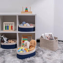 Off White&Navy Shelf Basket to Store and Organize Household Items/Baskets&Bins for Daily Storage &Organizing/Woven Rope Basket for Living Room, Bedroom,Small Oval-13x8.66x5.11’’,3 Packs by TinyTreasures Baby Boutique