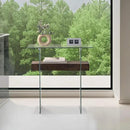 ivinta Narrow Glass Console Table with Storage, 31.5'' Rustic Entryway Table with Storage Shelves for Living Room, Hallway, Foyer, Bedroom 5103 (Dark Brown) by CozyNest Decor