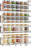 Spice Rack wall mounted 4 Pack, Space-Saving Spice Organizer for Spice Jars and Seasonings,Screw or Adhesive Hanging Spice Rack Organizer for Your Kitchen Cabinet,or Pantry Door,Chrome by CozyNest Decor