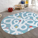 STARUIA Large Kids Playroom Rug, 4'x6' Washable Road Rug for Nursery, Non-Slip Fun Area Rugs for Kids Room, Blue Car Rugs Play Mat Soft Baby Carpet for Boys Girls Dorm Toy Room Tent by CozyNest Decor