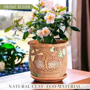 Ceramic Pot with Drainage Hole and Saucer, Plant Pots, Modern Decorative Planters for House Plants Indoor Flowers Plants, Cute Flower Pot - Gifts (Owls (1.6 L)) by CozyNest Decor