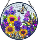 Butterfly Sunflower Stained Glass Suncatchers - Handcrafted Round Glass Art for Windows & Doors Décor - Decoration for Home Garden Christmas Party Wedding Housewarming Gifts by GreenHaven Gardens