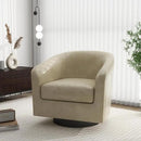 Swivel Barrel Accent Chair, Modern Round Faux Leather Arm Chair for Living Room, Bedroom, Comfy Club Reading Chairs for Adults, Faux Leather, Cream, Set of 1 by CozyNest Decor