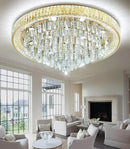 Modern Crystal Large Chandeliers LED Dimmable Flush Mount Ceiling Chandeliers for Living Room High Ceiling Entrance Foyer Bedroom by CozyNest Decor