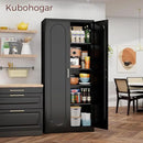 71" Tall Metal Pantry Cabinet with 4 Adjustable Shelves and Gold Handles Heavy-Duty Steel Storage for Kitchen, Dining Room or Office by CozyNest Decor