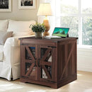 Farmhouse End Table, 24" Large Sofa Side Table with Charging Station, Mesh Barn Door, Rustic Wood Nightstand with Adjustable Storage Shelf, Square Nightstand for Living Room by CozyNest Decor