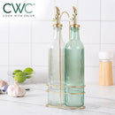 COOK WITH COLOR Glass Olive Oil Bottle Dispenser - 2 Pack- 17oz Oil and Vinegar Cruet - Olive Oil Carafe Decanter for Kitchen by CozyNest Decor