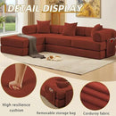 107" Oversized Convertible Sleeper Sofa Bed, Corduroy L Shape Sectional Couch, Folding Sofa Bed with Side Pocket, Modern Cloud Floor Mattress Couch, Modular Sofa for Living Room, Red by CozyNest Decor