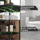 Wine Cabinet Coffee Table with Power Socket and LED Light, Three Tiers Coffee Bar Table Wine Rack Liqour Bar with Large Storage for Home Kitchen (Black) by CozyNest Decor
