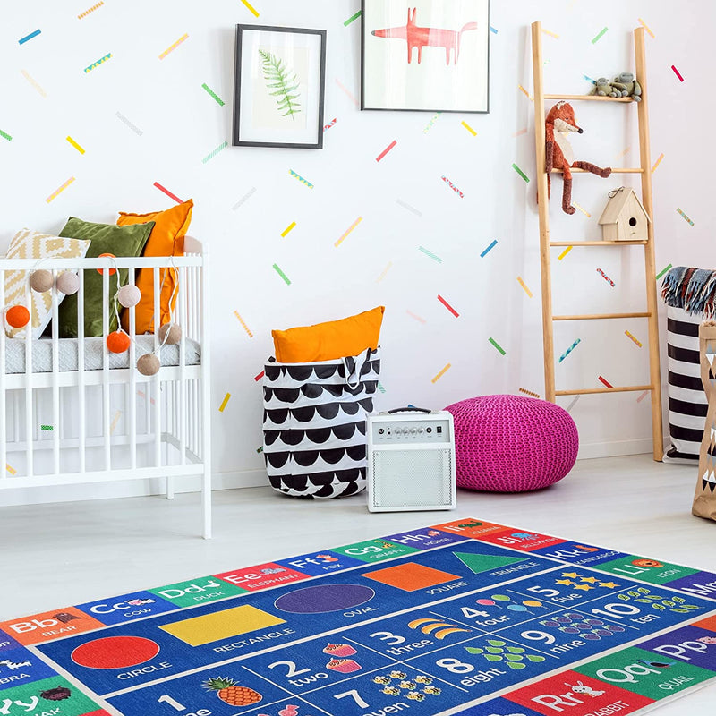 Sussex Home Low Pile Kids Rug for Playroom - Washable Cotton Educational Rug for Kids Room - 39.5 x 59 Inches - Play Rug Pattern
