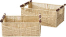 LA JOLIE MUSE Wicker Storage Baskets for Organizing, Recyclable Paper Rope Basket with Wood Handles, Decorative Hand Woven Basket Organizers for Makeup Books Shelves Living Room, Beige, Set of 2 by GreenHaven Gardens