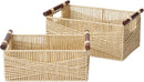 LA JOLIE MUSE Wicker Storage Baskets for Organizing, Recyclable Paper Rope Basket with Wood Handles, Decorative Hand Woven Basket Organizers for Makeup Books Shelves Living Room, Beige, Set of 2 by TinyTreasures Baby Boutique
