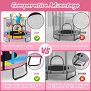 Pink Indoor Trampoline for Kids 2-5, 5ft Mini Indoor & Outdoor Small Toddler Trampoline with Net and Basketball Hoop by TinyTreasures Baby Boutique