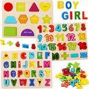 Wooden Puzzles for Toddlers, Kesletney Wooden Alphabet Number Shape Learning Puzzles for Kids, 3 in 1 Montessori Preschool Educational Toys for Boys Girls Ages 3 4 5 Years Old by TinyTreasures Baby Boutique