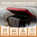 Ottoman Rectangular Storage Ottoman Bench, Flannel Footrest Stool Footstool with Lid for Living Room, Bedroom, Entryway, Red&Black, 35"x23.5"x17.5" by CozyNest Decor