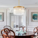 4-Lights Drum Glass Chandelier, Modern Style Light Fixture for Dining Room, Bedroom, Ripple Glass Shade & Brass Finish, D16.5 * H18~48 inch (Adjustable Height) by CozyNest Decor