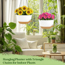 10 Inch Hanging Planters with Chains 2 Pack Self Watering White Brown Plastic Hanging Pots for Indoor Outdoor Plants, Garden Porch Home Decor (White Brown) by GreenHaven Gardens