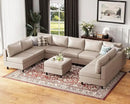 ABCASA Oversized 145.5" Faux Leather Modular Sectional Sofa, Modern Large 10 Seater U Shaped Couch with Storage Seat with Reversible Chaise Deep Seat for Living Room DIY Combination - Whitesand by CozyNest Decor