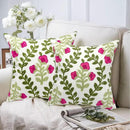 Alysheer Summer Decorative Throw Pillow Covers 18"x 18" Set of 2, Floral Embroidered Farmhouse Hot Pink Flowers Green Vine Patterned Cotton Canvas Cushion Case for Sofa Couch Bed Living Room Decor by CozyNest Decor