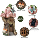 Fairy Garden Accessories Outdoor Statues, Mushroom House Decor,Large Gnome Solar Powered Lights Sculptures,Pink Resin Figurine Butterfly Figurines Lawn Ornaments for Patio Yard Decorations 11Inch by CozyNest Decor