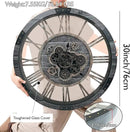 DORBOKER 30" Large Wall Clock Moving Gears,Oversized Industrial Rustic Farmhouse Clocks for Living Room Decor Office Home, Solid Wood Retro Metal HD Tempered Glass Cover,Carbon Grey by CozyNest Decor