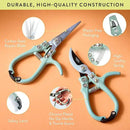Modern Sprout Hand Pruners & Shears Set - Lightweight Gardening Tools W/Easy Lock - Sharp Carbon Steel Blades -Rust Resistant Scissors for Herbs, Flowers - Reusable Holster - Ocean by GreenHaven Gardens