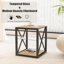 Farmhouse End Table, Modern Side Table with 3-Tier Storage Shelf, Square Rustic Nightstand, Accent Tea Table, for Bedroom Office Living Room, Brown, Natural Wood, Glass, Metal by CozyNest Decor
