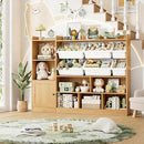 Toy Storage Organizer, 55” Wide Toy Organizers and Storage with 8 Storage Cubbies & 6 Toy Bins, Large Toy Box with Bookshelf, Playroom Storage for Playroom, Oak by CozyNest Decor
