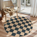 Lahome Checkered 4 ft Easy Jute Round Rug, Washable Small Rugs for Entryway Patio, Farmhouse Non Slip Non Shedding Indoor Outdoor Circle Carpet for Kitchen Porch by CozyNest Decor