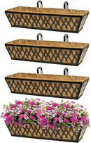 4 Pack 24 Inch Window Boxes Planters for Outdoor Plants Railing Planter Box with Adjustable Brackets for Windowsill Porch Fence Patio Hanging Flower Coco Baskets for Outside Decoration - Black by GreenHaven Gardens