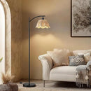 Oneach Arc Floor Lamp for Living Room,Rattan Boho Floor Lamp with Hand-Woven Wicker Shade, Foot Switch,Black Metal Base & Pole,Farmhouse Standing Lamp for Bedroom Corner,Reading by CozyNest Decor