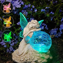 Fairy Garden Statue ，Solar Garden Decor ，Fairy Statue Outdoor with Glass Ball ，Waterproof Outdoor Decor，Suitable for Yard, Lawn ，Ideal for Holiday Giving (Left) by CozyNest Decor