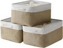 TheWarmHome Organization and Storage Basket for Organizing - X Large - 3 Pack 17.7L×13.8W×9.8H in Collapsible Storage Bin for Shelves, Fabric Basket for Gifts Organizer Toy Closet (White & Khaki) by TinyTreasures Baby Boutique