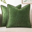 MIULEE Pack of 2 Fall Couch Pillow Covers 18x18 Inch Moss Green Farmhouse Decorative Throw Pillow Covers with Stitched Edge Soft Chenille Solid Dyed Pillow Covers for Sofa Bed Living Room by CozyNest Decor
