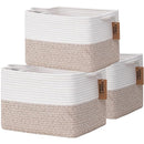 COMFY-HOMI 3-Pack Cotton Rope Woven Basket with Handles for Shelves, Books, Toys, Cloth Storage|Towel Storage|Nursery Baby Basket - 13.5" x 11" x 9.5" for Living Room (White/Brown) by TinyTreasures Baby Boutique