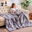 Lotus Karen Faux Fur Throw Blanket - Tie-Dye Gray, Big Bubble Rabbit Fluff, 50x60 Inches by CozyNest Decor