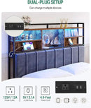 Headboard with 3-Tier Storage Shelves, Velvet Upholstered Head Board with 2 Outlets, USB Ports & LED Light, Soft Backrest for Queen Size Bed, Rustic Brown and Black BH15201BV1 by CozyNest Decor