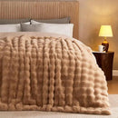 Lotus Karen King Size Faux Fur Blanket Khaki - Big Bubble Rabbit Fluff Blanket for Bed, Large Fluffy Fuzzy Cozy Blanket, Thick Furry Plush Shaggy Blankets, 108x90 Inches by CozyNest Decor