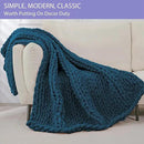 Bigacogo Chunky Knit Throw Blanket for Couch, 51x63 inches, 100% Hand Knitted with Thick Jumbo Chenille Yarn, Cozy Soft Large Rope Knot Cable Crochet Blankets for Sofa Bed Living Room, Deep Sea Blue by CozyNest Decor