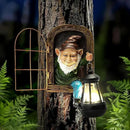 Garden Gnome Decor Outdoor Statue - Gnome With Solar Waterproof Lantern, Whimsical Elf Out The Door Tree Hugger Garden Statues, Home, Fence, Patio, Resin Ornament, Gardening Gift Tree Faces Gnomes by CozyNest Decor