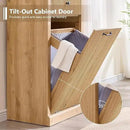 Modern Tilt-Out Trash Can Cabinet, 10 Gallon Fluted Laundry Hamper Cabinet with Drawers, Wooden Hidden Garbage Can Cabinet w/Storage Basket, Free Standing for Kitchen & Living Room,Natural Oak by CozyNest Decor
