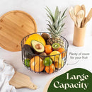 Fruit Basket for Kitchen Counter Set of 3 - Large Stackable Baskets with Bamboo Lid - Perfect Holder For Fruit and Vegetable Storage - Keep Your Countertop Classy, Tidy and Slightly Fruity! by CozyNest Decor