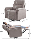 Power Recliner Chair Swivel Glider, Electric Rocking Recliner Chairs with USB and Type-C Ports, Nursery Chair Recliner for Living Room, Bedroom, Apartment（Light Brown） by TinyTreasures Baby Boutique