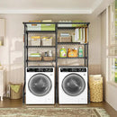 Ulif U13 Medium Over Washer and Dryer Storage Shelves, 6 Tiers Laundry Room Standing Shelf with 2 Hanger Rods, Space Saver Clothes Drying Rack, 57.8" W x 22" D x 77.4" H, Black by CozyNest Decor