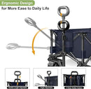 LUXCOL Collapsible Folding Wagon, Heavy Duty Utility Beach Wagon Cart for Sand with Big Wheels, Adjustable Handle&Drink Holders for Shopping, Camping,Garden and Outdoor Dark Blue by GreenHaven Gardens