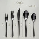 over&back 20pc Curved Flatware Cutlery Set - Comes with 4 Dinner Forks, 4 Salad Forks, 4 Dinner Knives, 4 Dinner Spoons, and 4 Teaspoons - 18/8 Stainless Steel - Dishwasher-Safe - Matte Black by CozyNest Decor
